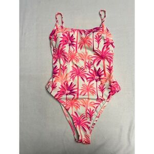 Shade & Shore Womens One Piece Swimsuit Palm Tree Print Pink Orange White Size M